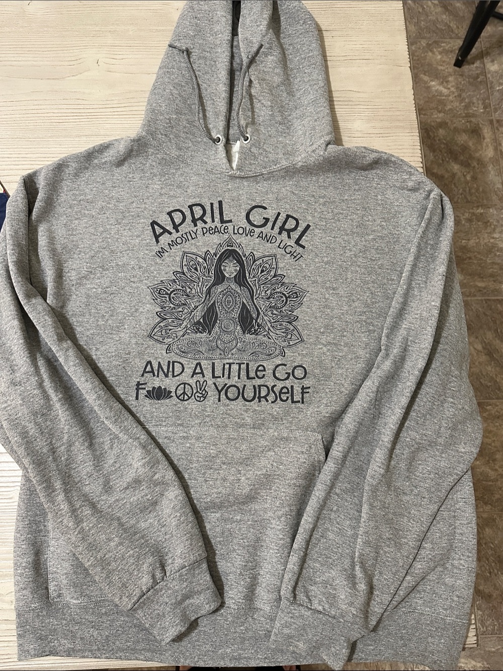 Jerzees Gray Hoodie with Mandala 'April Girl' Graphic